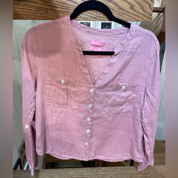 Isaac Mizrahi shirt button down long sleeve linen pink womens small - Picture 2 of 4